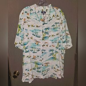 Tropical Print / Flying Fish Button-Up Shirt